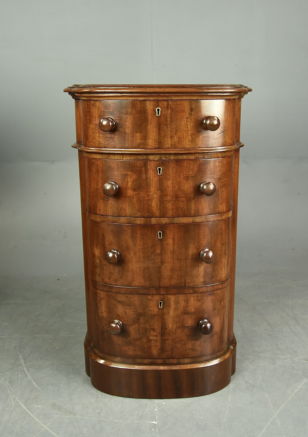 Pair of Victorian bow front mahogany bedside chests of drawers  View V