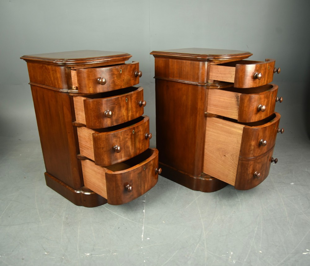 Pair of Victorian bow front mahogany bedside chests of drawers  View VIII