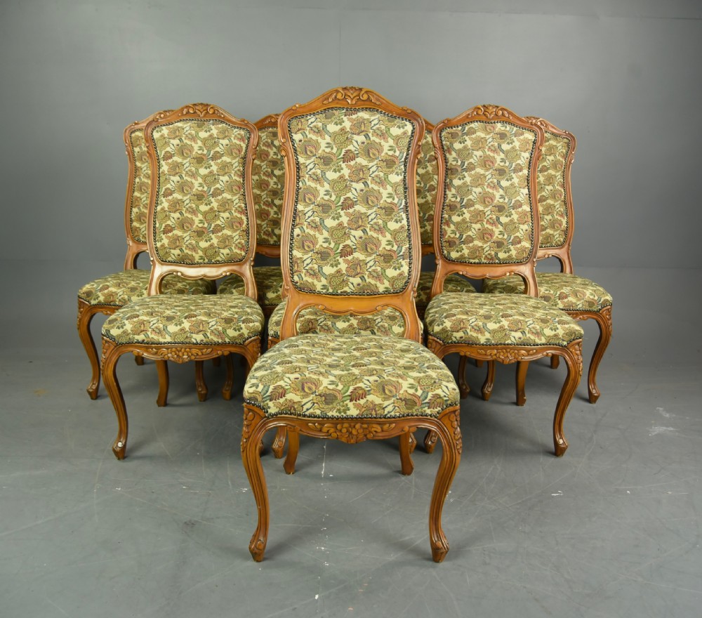 Set of eight French high back dining chairs 