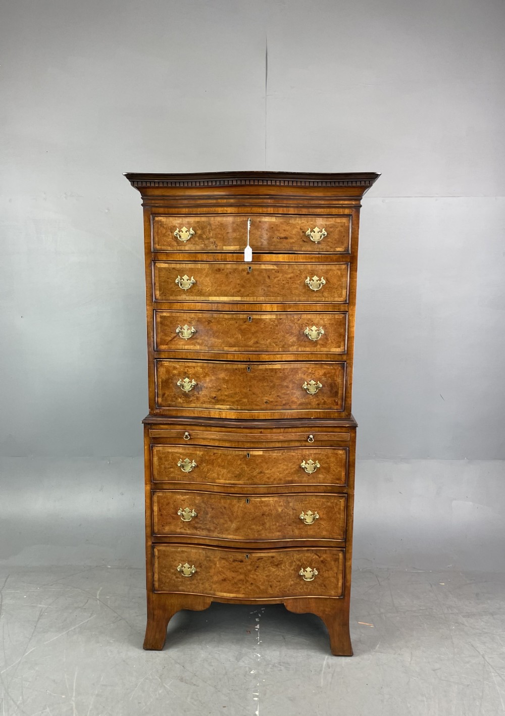serpentine walnut chest on chest tall boy 