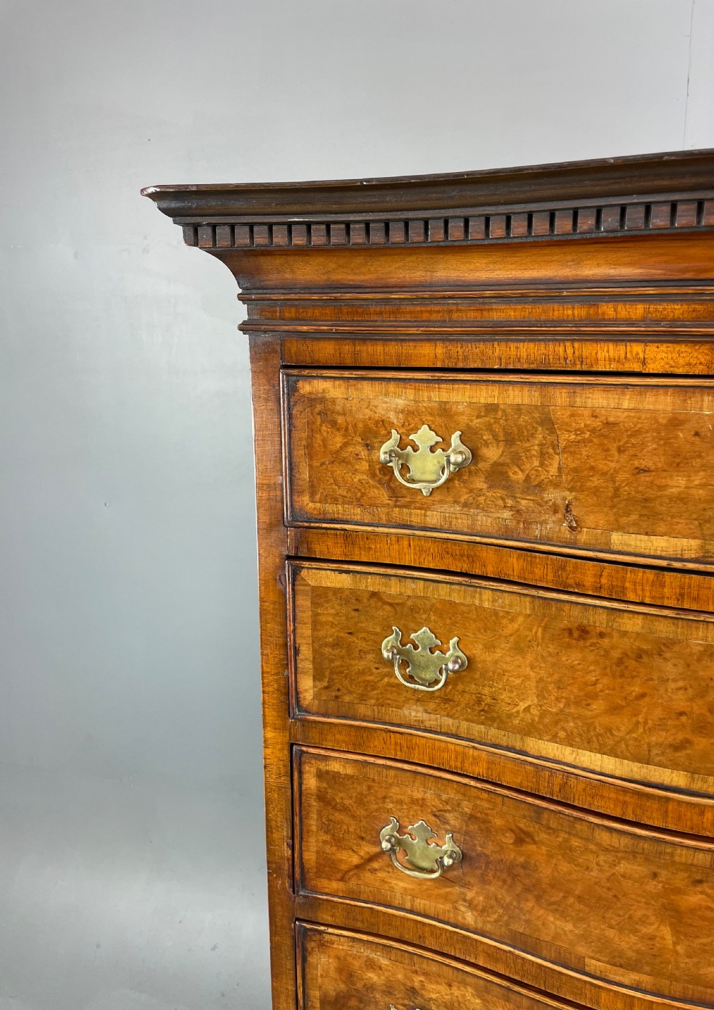 serpentine walnut chest on chest tall boy  View IV