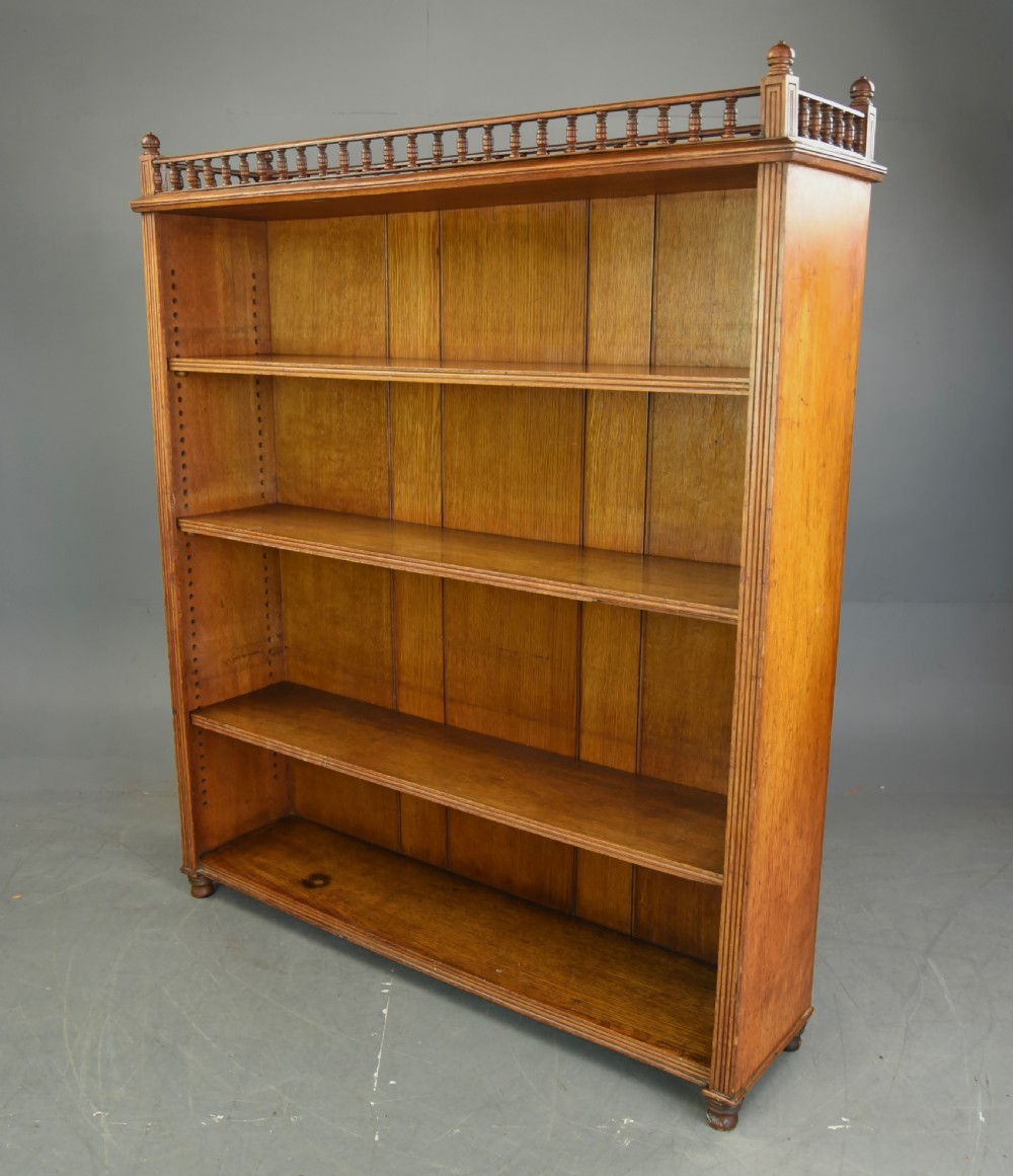 Victorian oak open bookcase  View III
