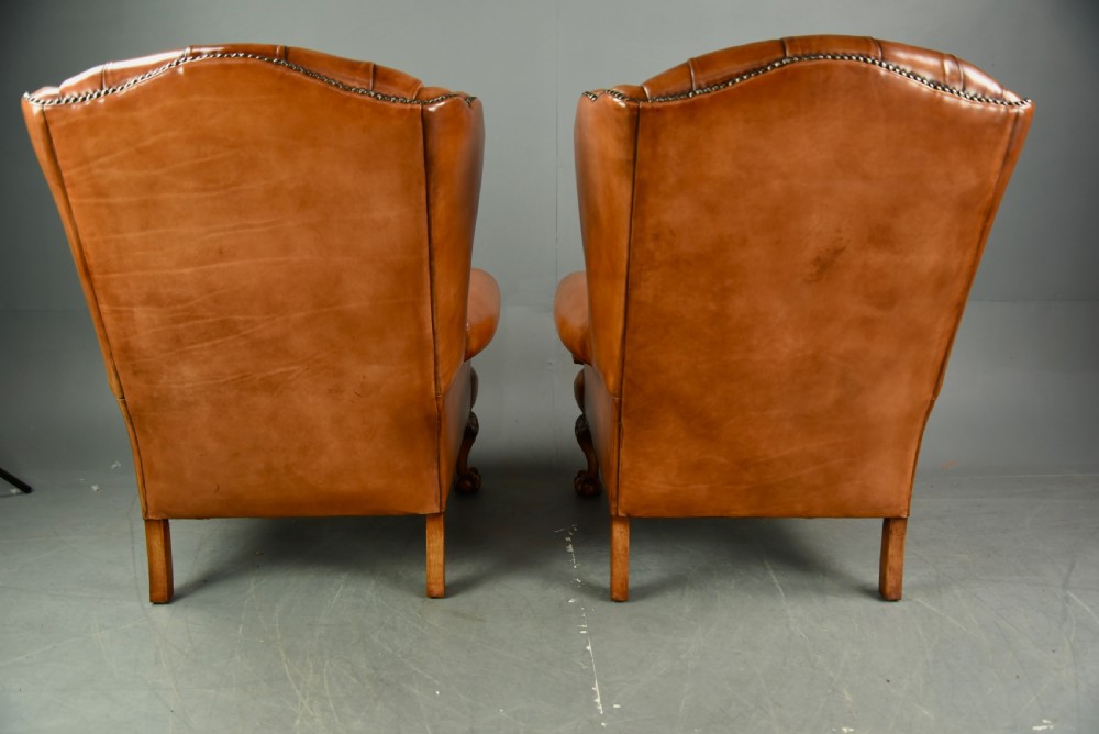 Antique pair of leather wing chairs  View IV