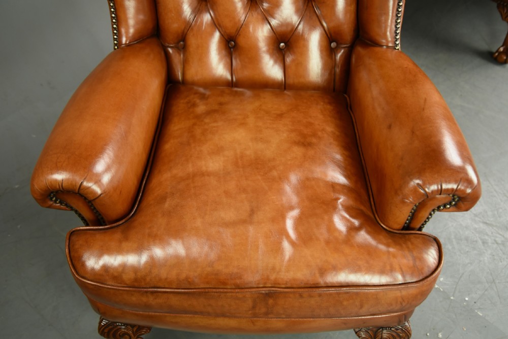 Antique pair of leather wing chairs  View VII