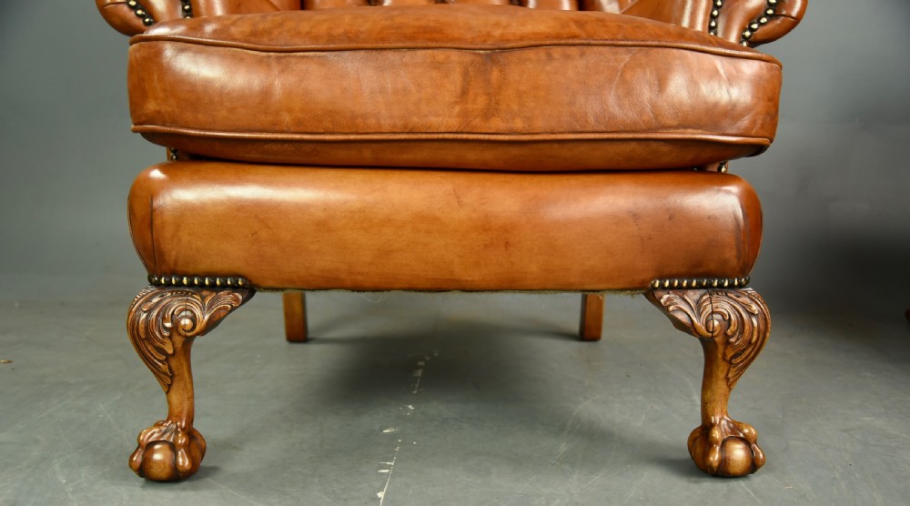 Antique pair of leather wing chairs  View VIII