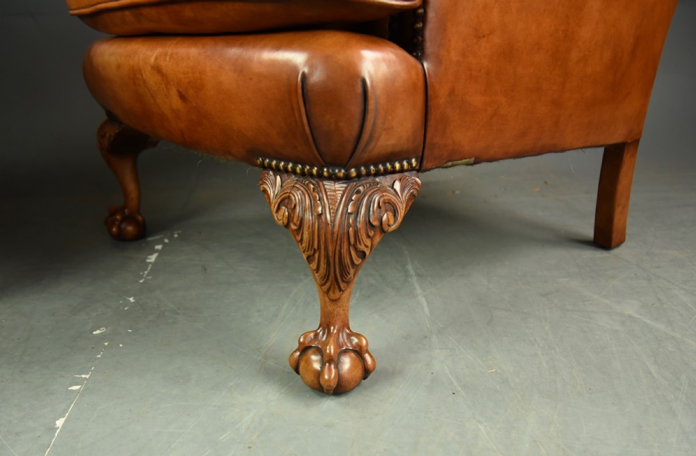 Antique pair of leather wing chairs  View IX