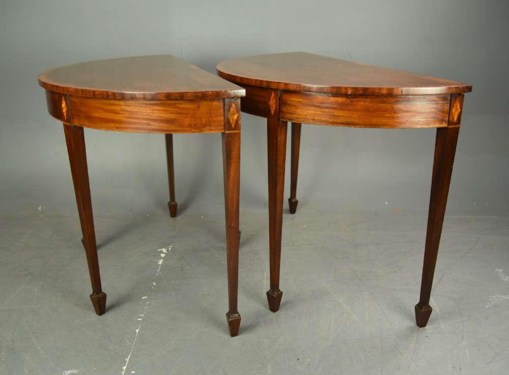 Pair of 19th century mahogany Demi lune console tables  View III