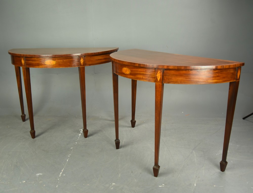 Pair of 19th century mahogany Demi lune console tables  View IV