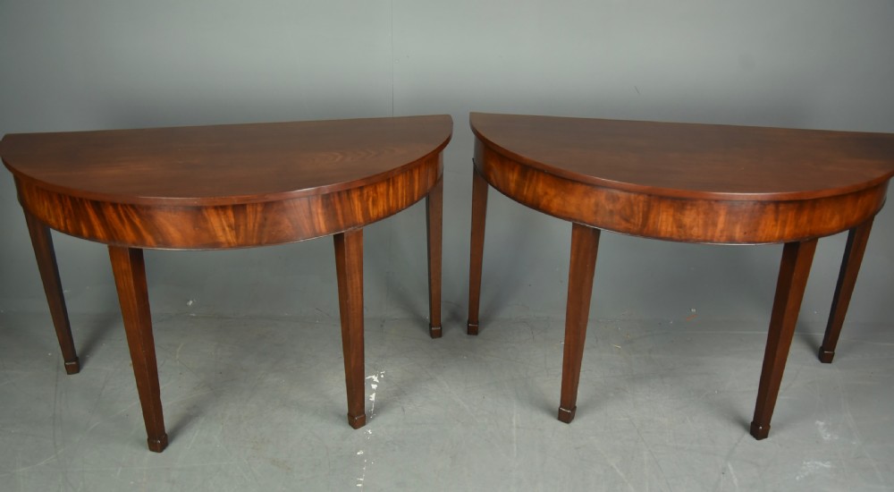 Pair of Georgian mahogany Demi lune console tables  View II