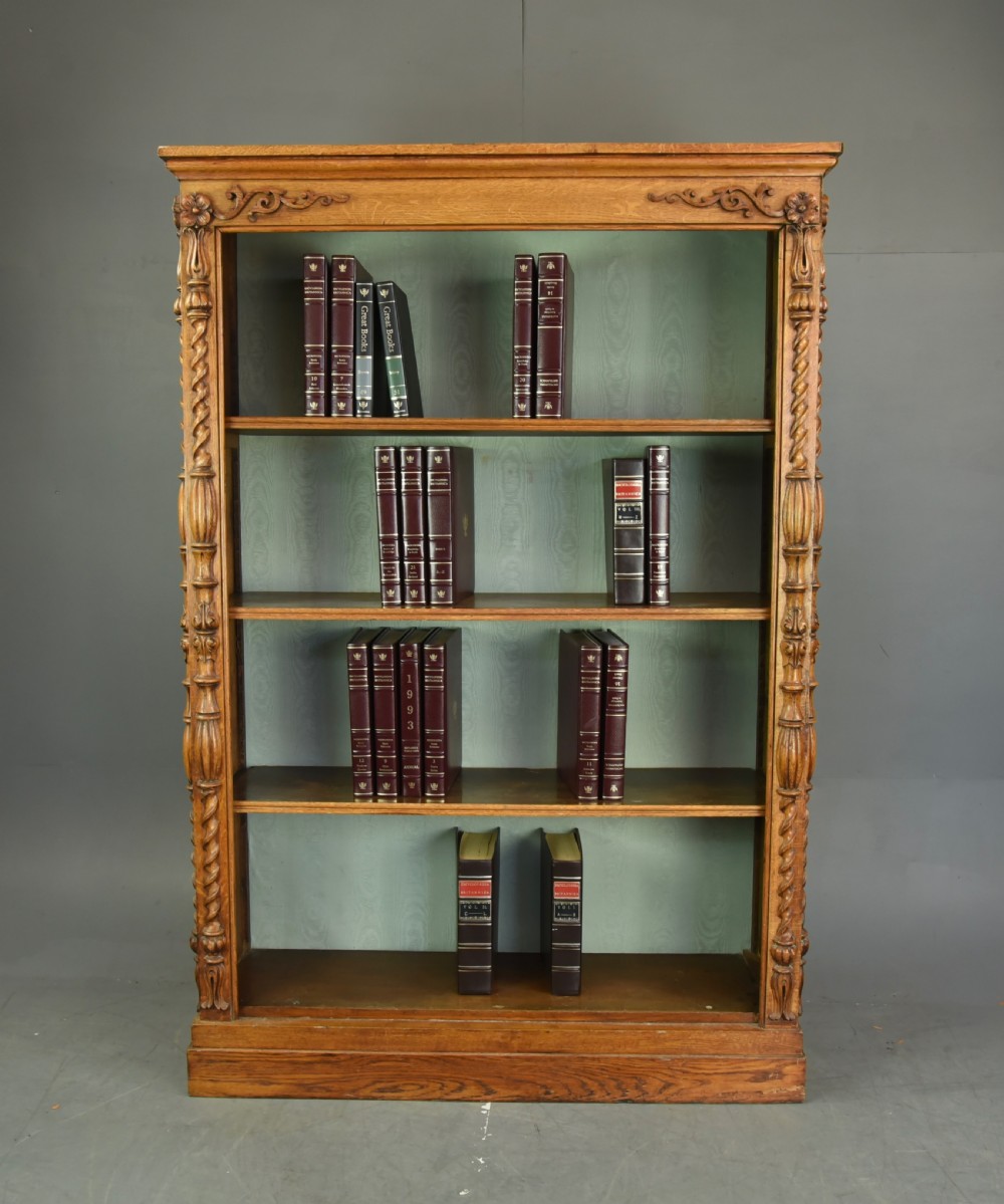 Victorian carved oak open bookcase 