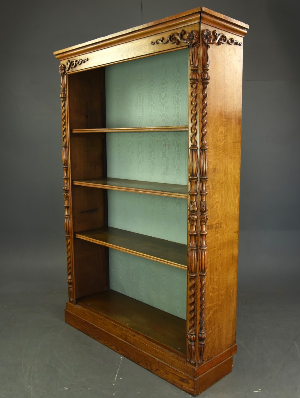 Victorian carved oak open bookcase  View IV