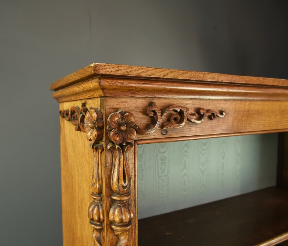 Victorian carved oak open bookcase  View V