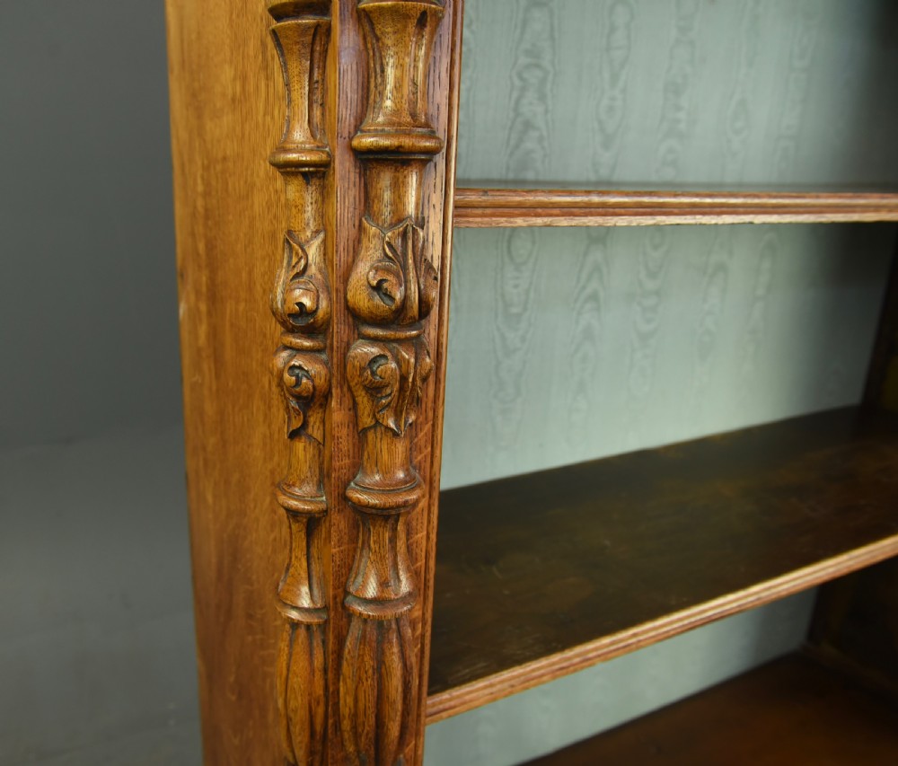 Victorian carved oak open bookcase  View VI