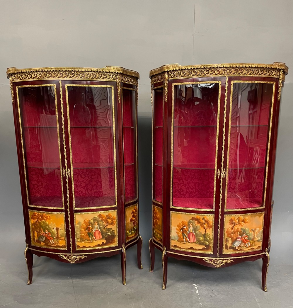 Pair of French  Display Cabinets vatrines Painted Vernis Martin 