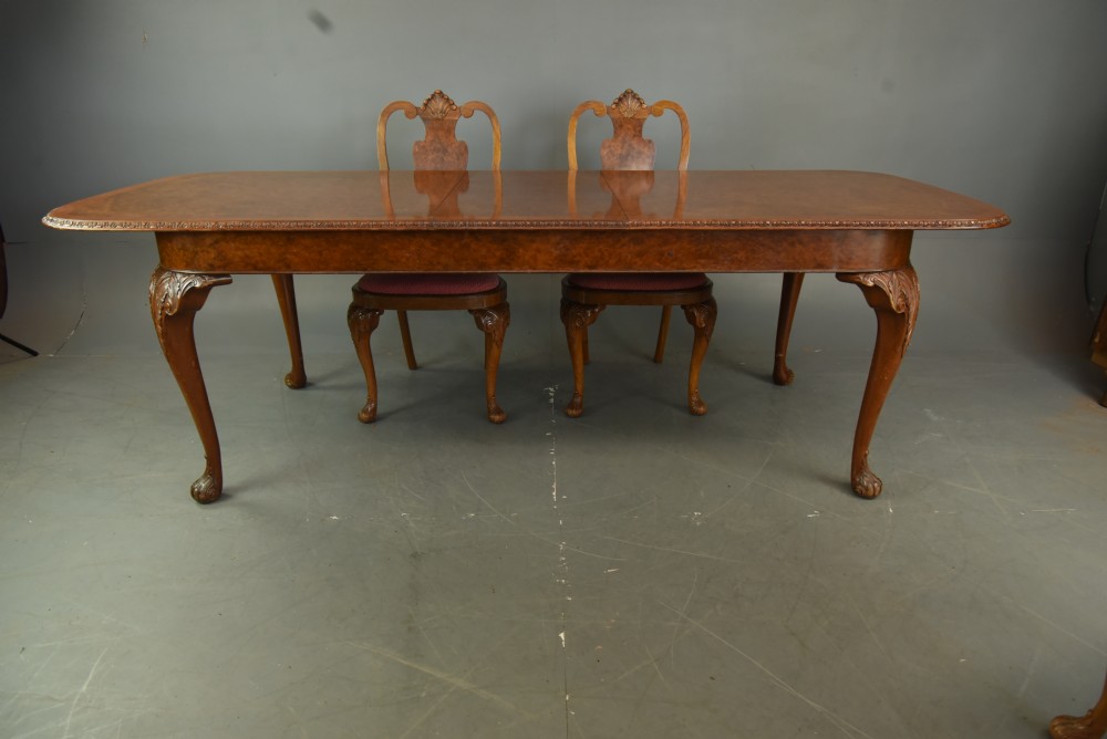 Walnut Queen Anne style dining table and chairs  View II