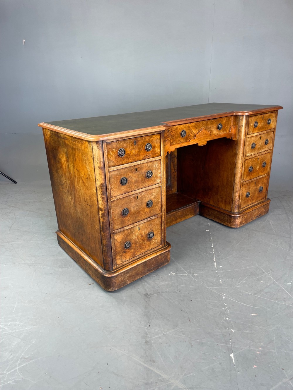 Victorian burr walnut pedestal desk  View VIII