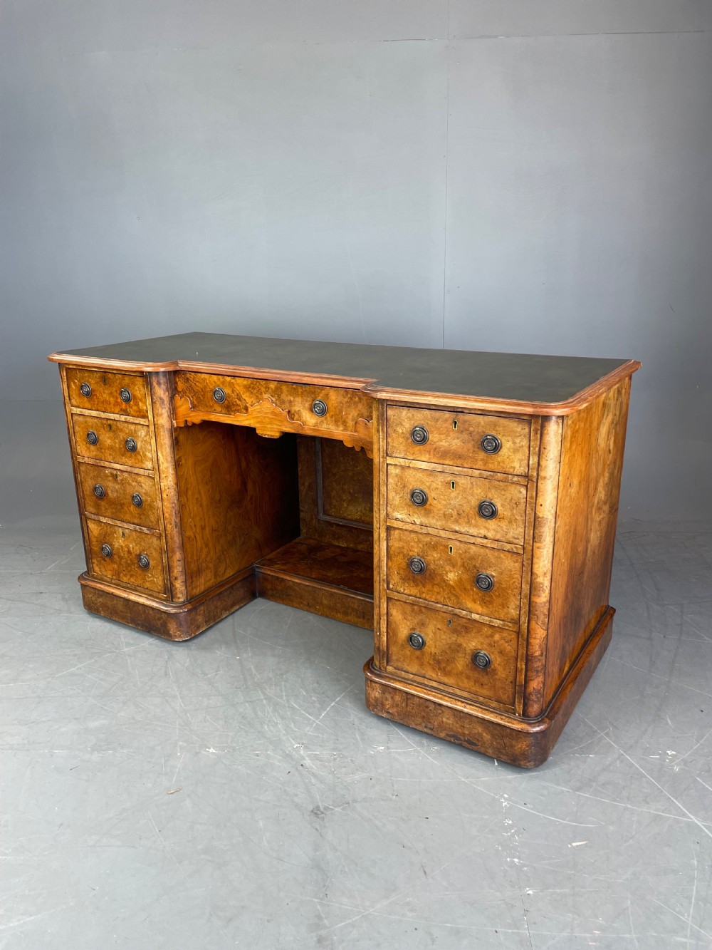 Victorian burr walnut pedestal desk  View IX