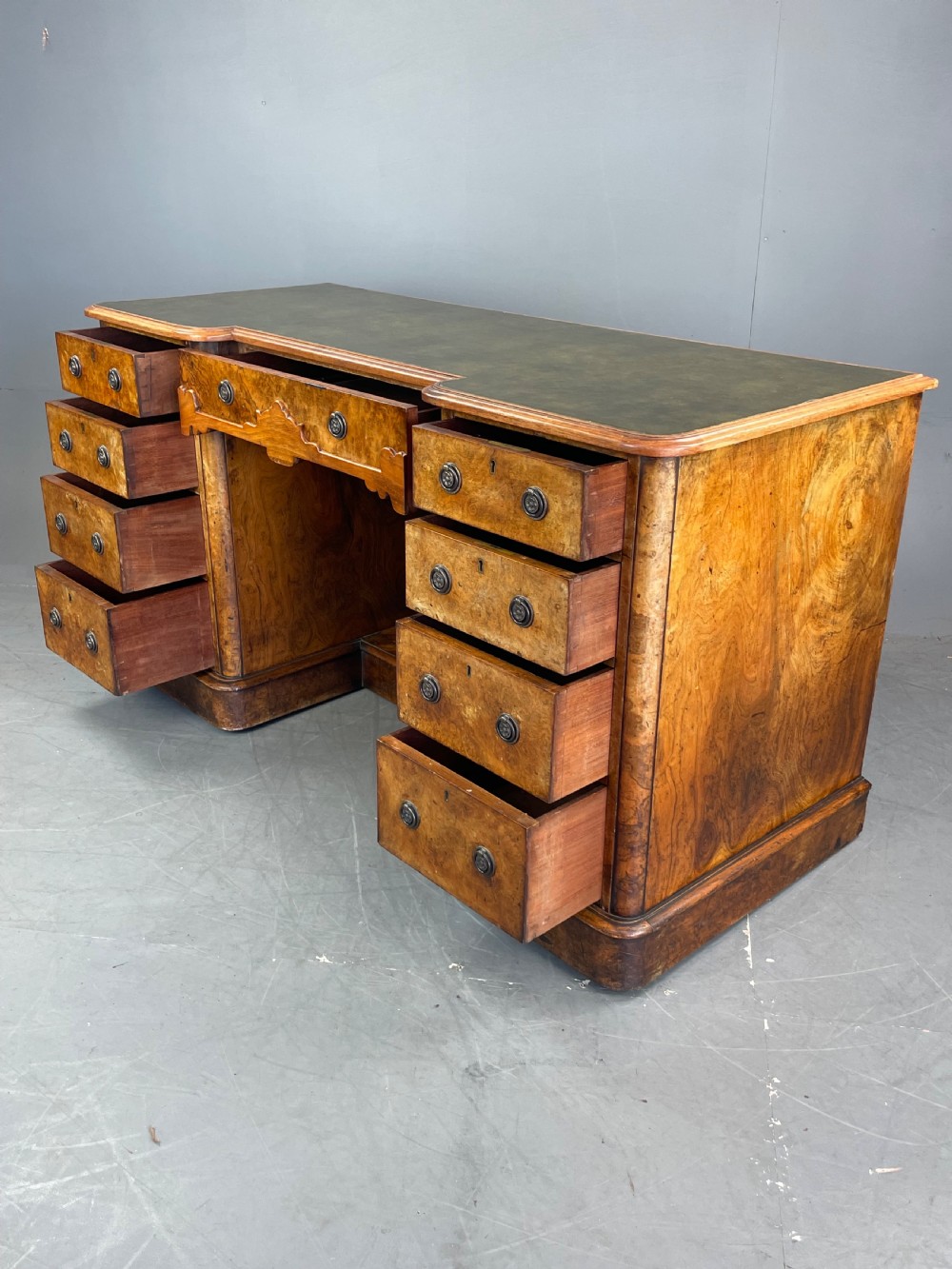 Victorian burr walnut pedestal desk  View XI