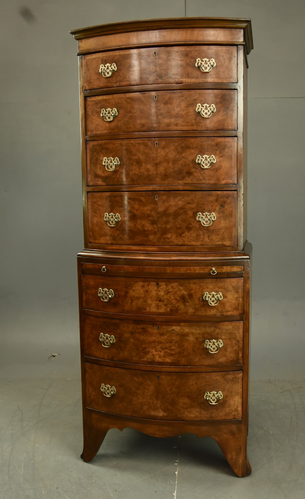 Antique walnut bow front chest of drawers tall boy 