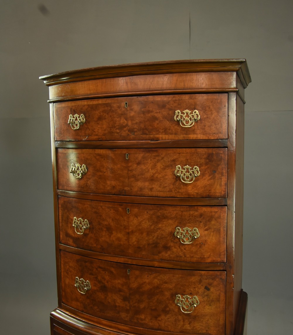 Antique walnut bow front chest of drawers tall boy  View II