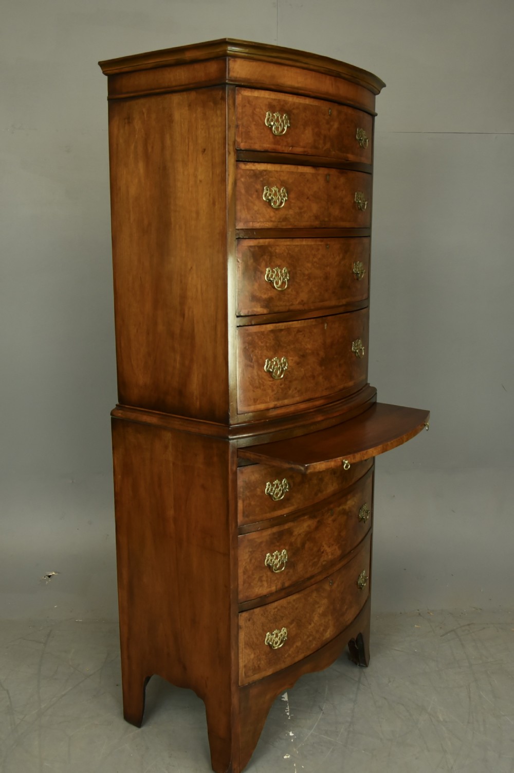 Antique walnut bow front chest of drawers tall boy  View V