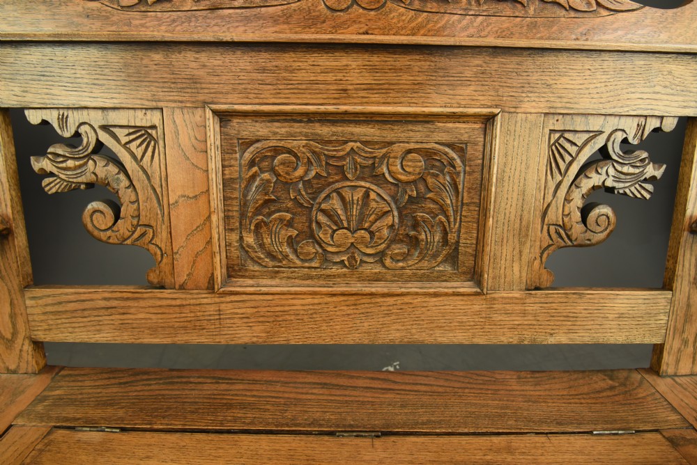 Carved oak hall bench  View IV