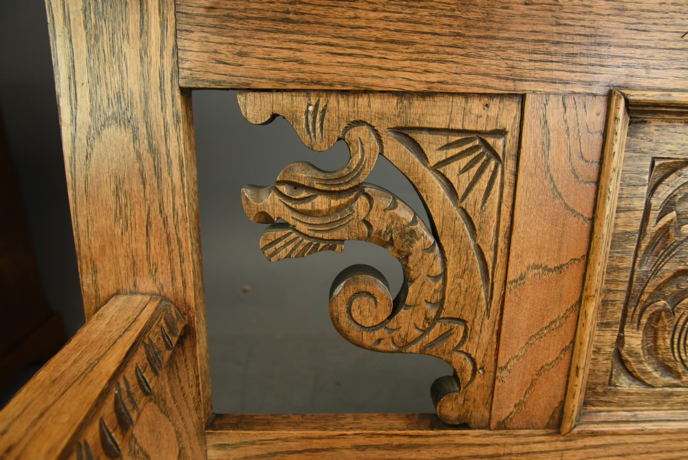 Carved oak hall bench  View V