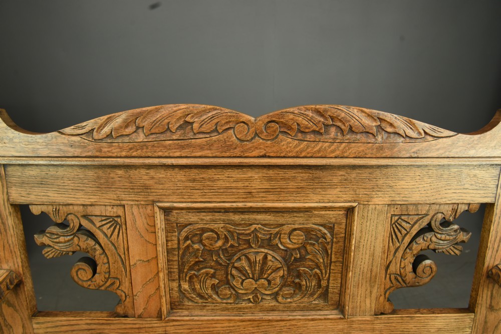 Carved oak hall bench  View VII