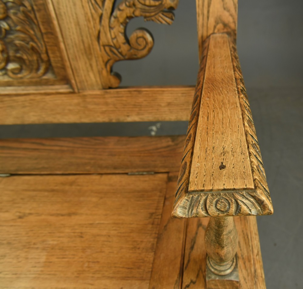 Carved oak hall bench  View VIII