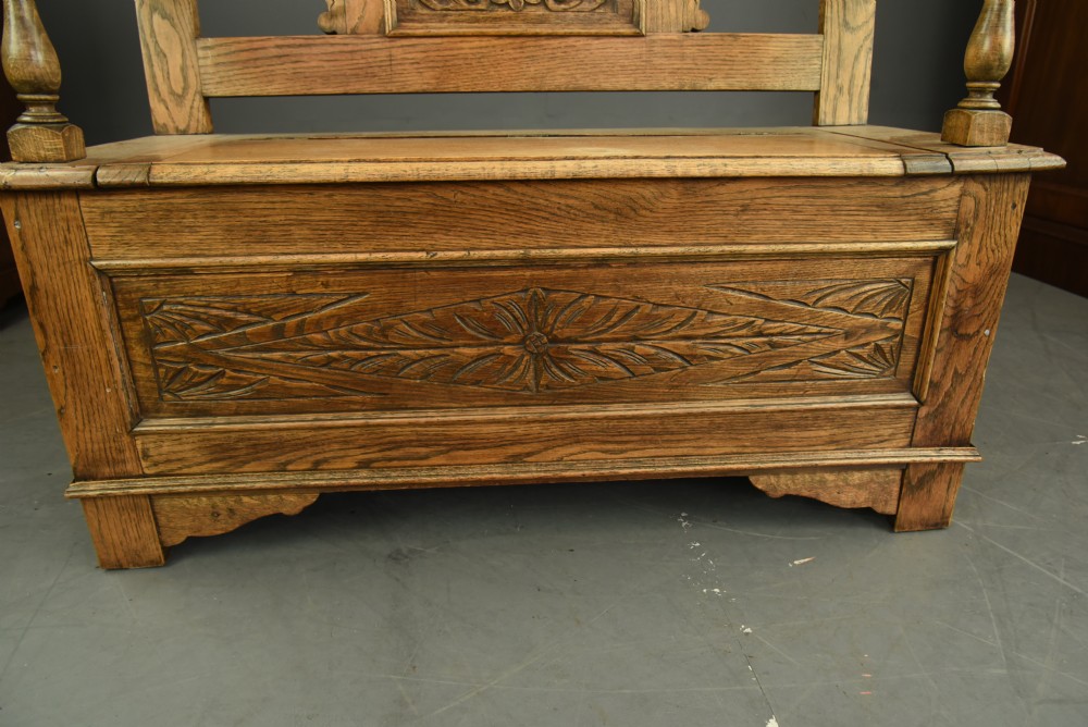 Carved oak hall bench  View IX