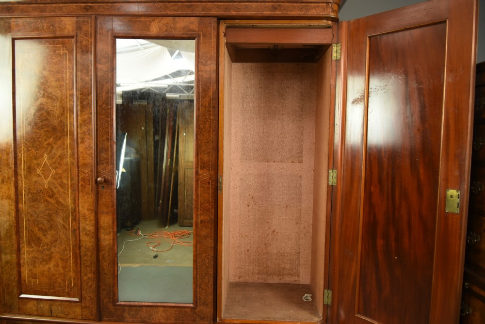 Victorian burr walnut triple wardrobe  View III