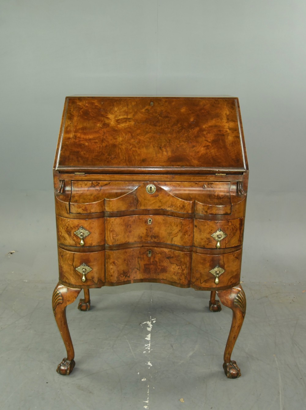 Antique Queen Anne style walnut bureau  View II