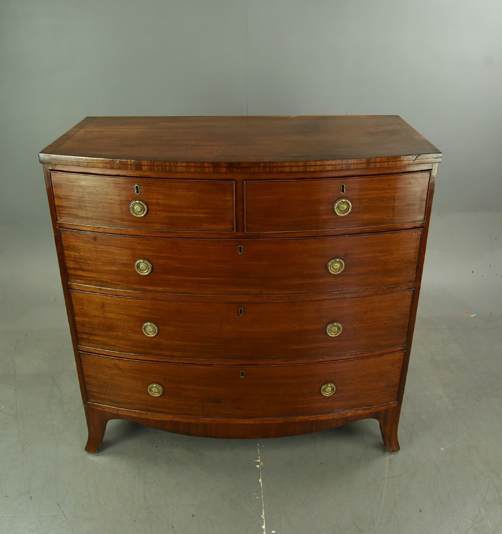 Antique Georgian mahogany bow front chest of drawers  View II