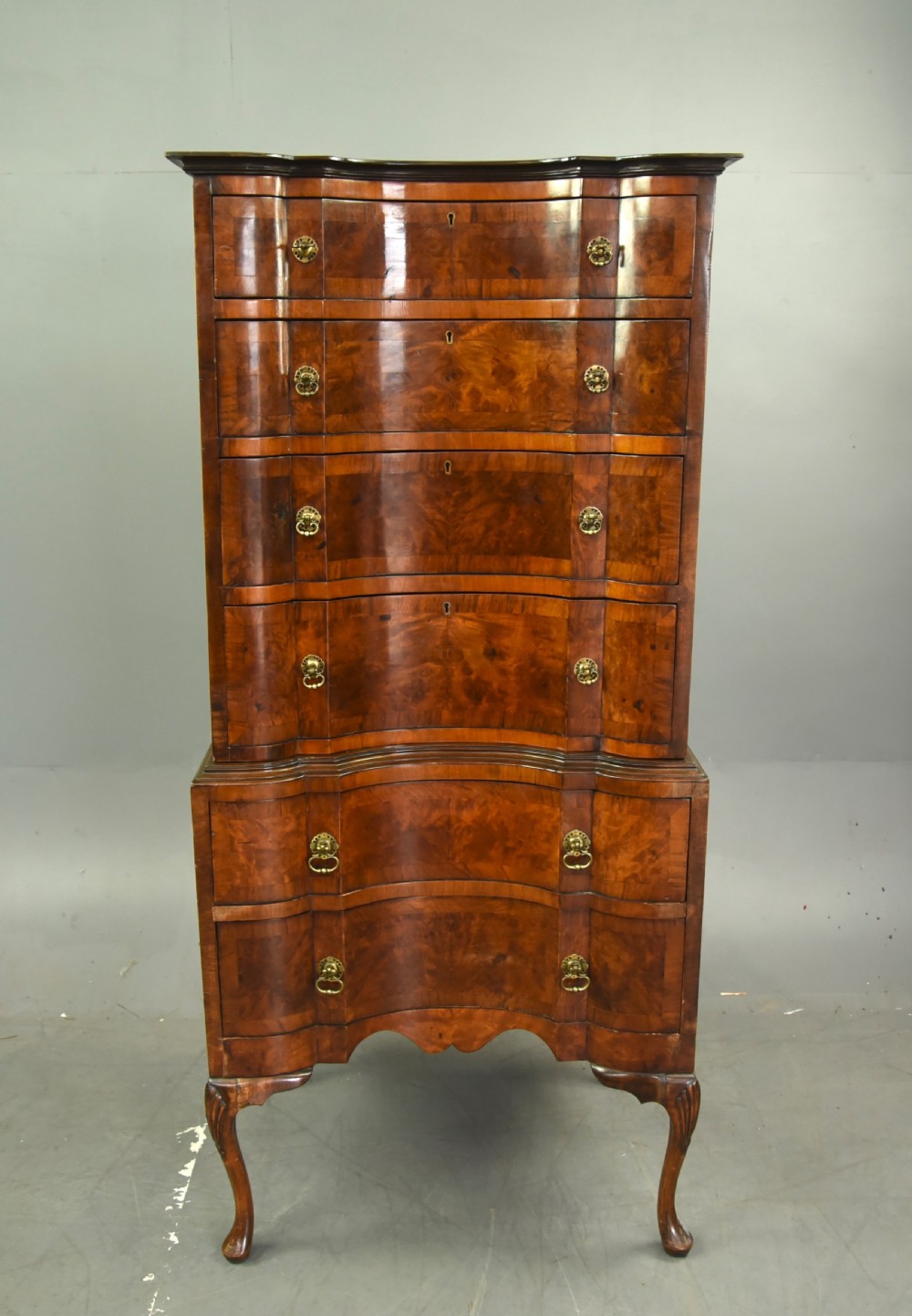 Queen Anne revival walnut chest on chest 