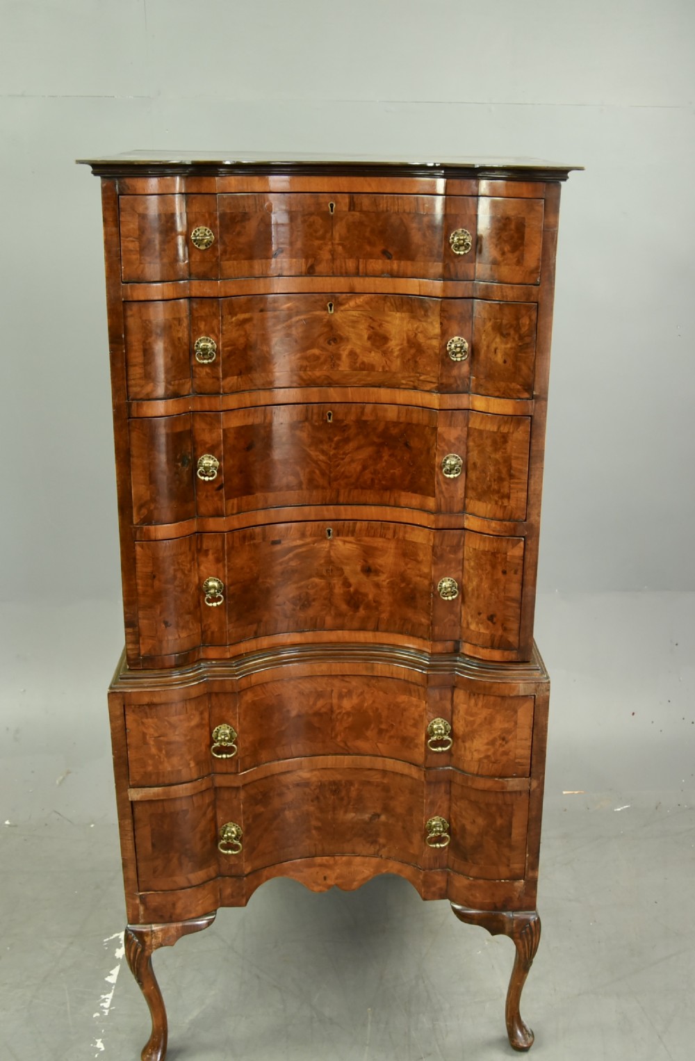 Queen Anne revival walnut chest on chest  View II