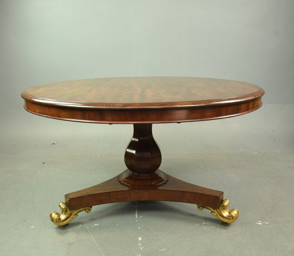 Large Victorian mahogany circular dining table seats six 