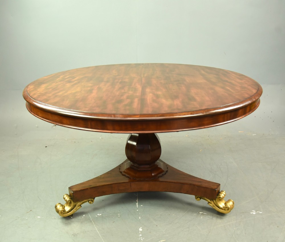 Large Victorian mahogany circular dining table seats six  View II