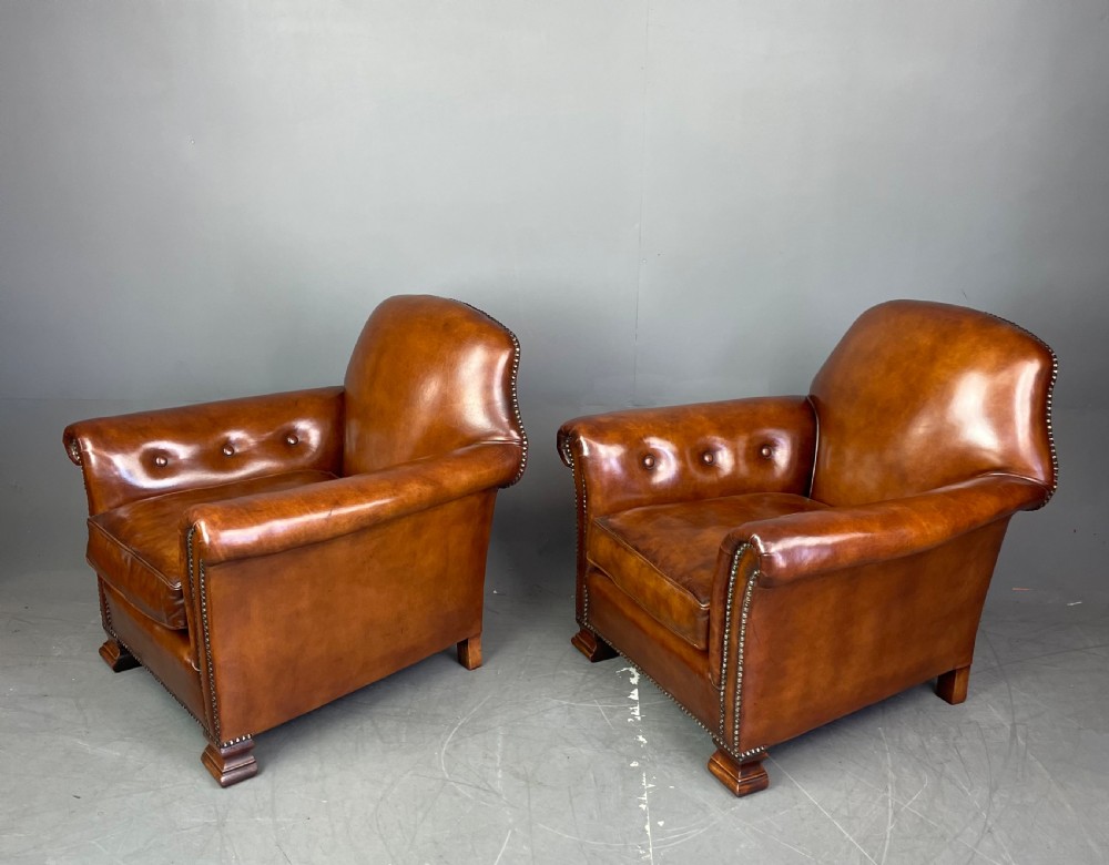 pair of leather arm chairs circa 1900  View III