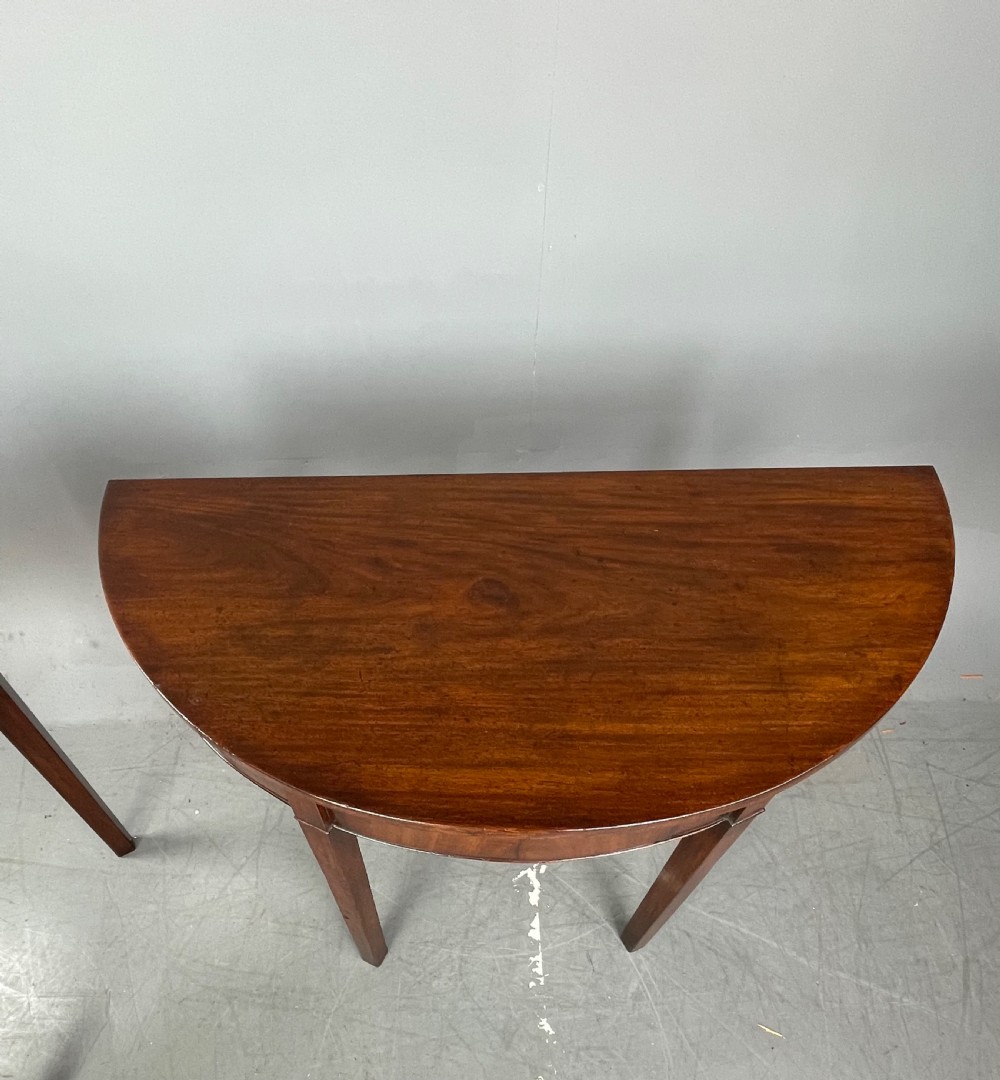 Pair of Georgian mahogany demi lune console tables  View III