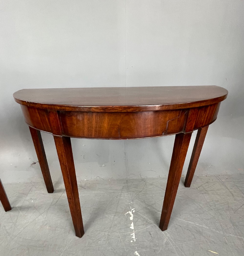 Pair of Georgian mahogany demi lune console tables  View IV