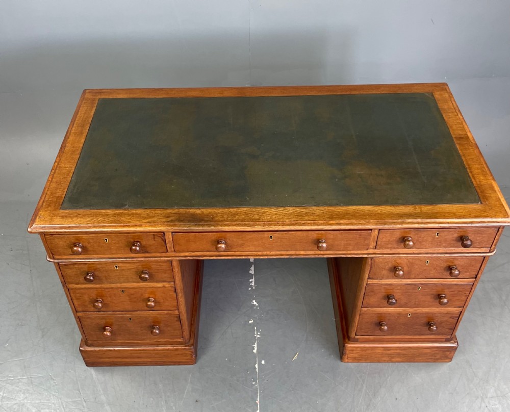 Victorian oak pedestal desk  View II