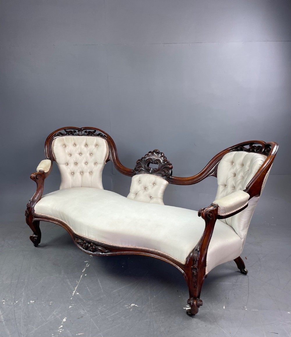 Victorian mahogany double end sofa chaise  View II