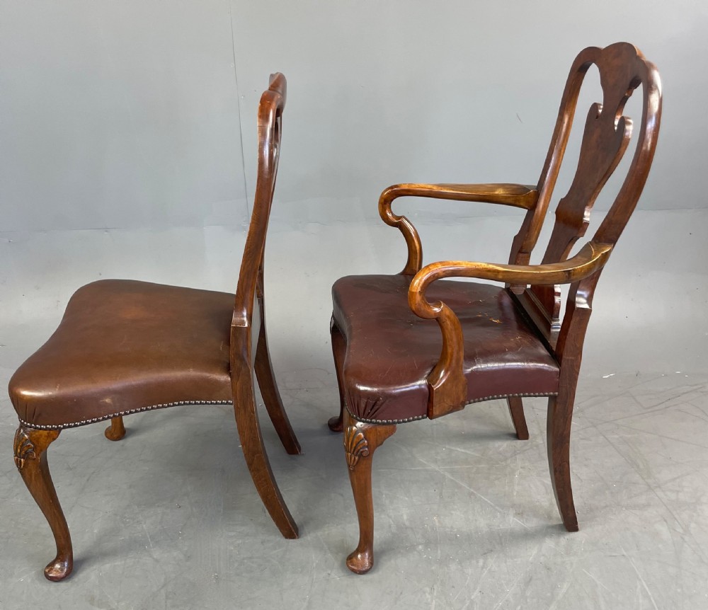 Burr walnut Queen Anne style dining table and eight chairs  View IV