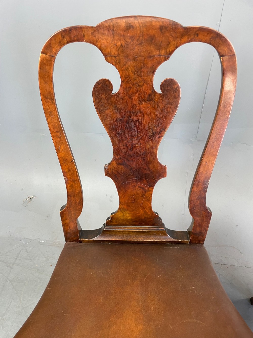Burr walnut Queen Anne style dining table and eight chairs  View VII