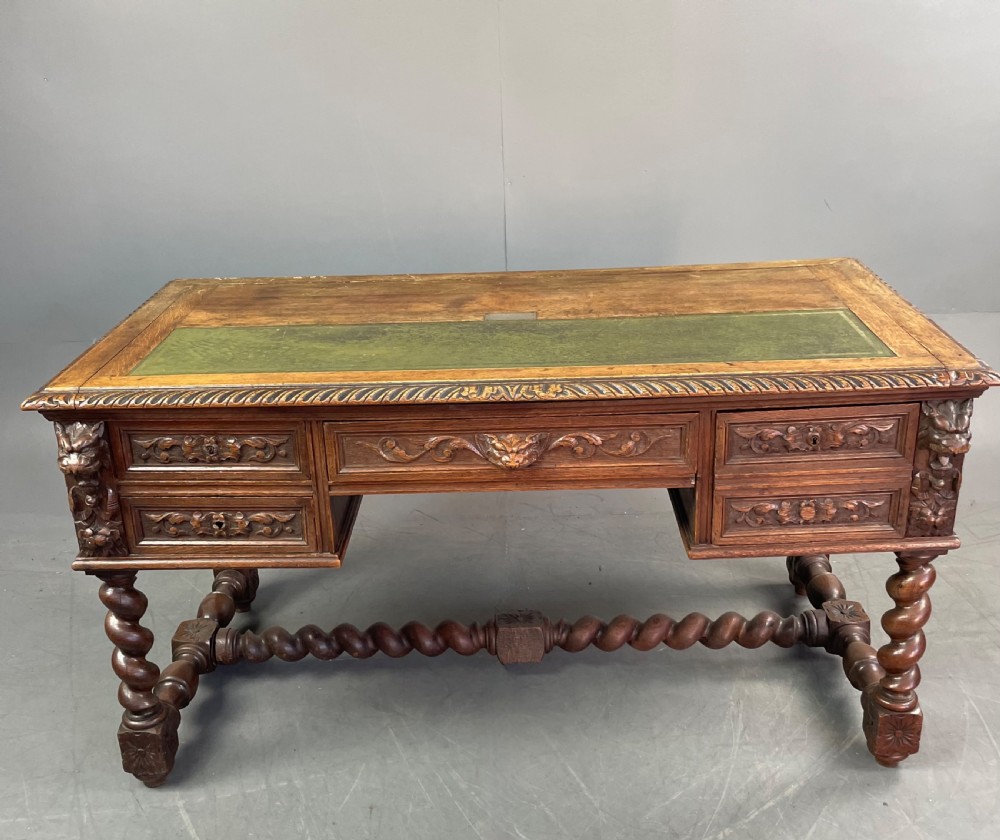 carved oak desk 