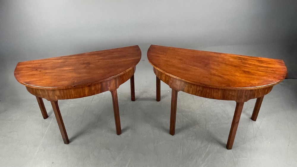 Pair of Georgian mahogany demi lune console tables  View III