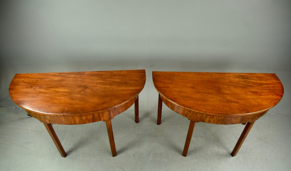 Pair of Georgian mahogany demi lune console tables  View IV
