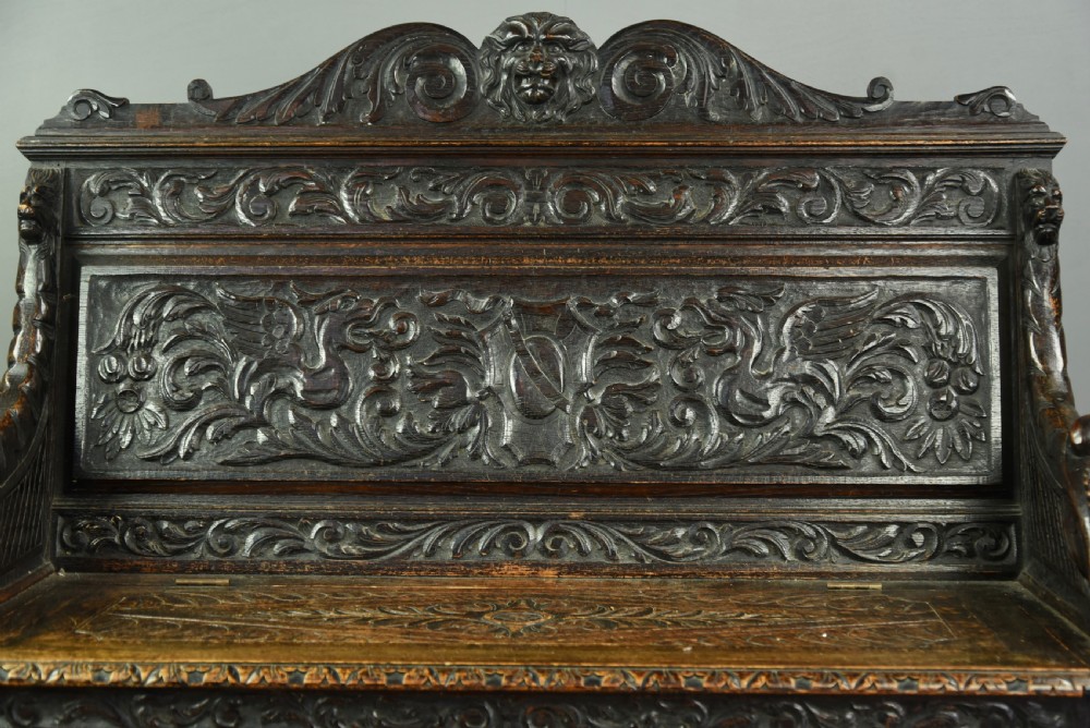 Carved oak hall bench  View III