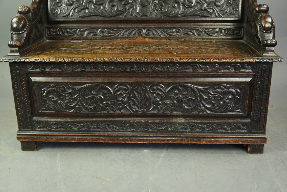 Carved oak hall bench  View IV