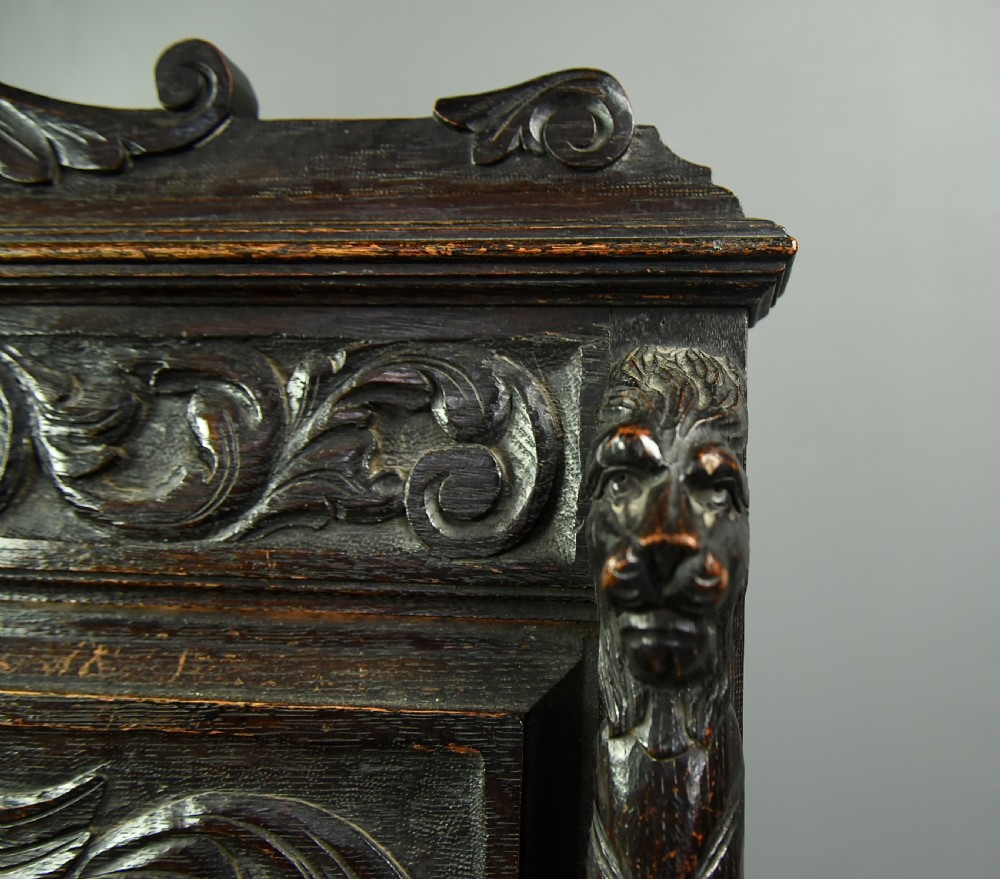 Carved oak hall bench  View VI